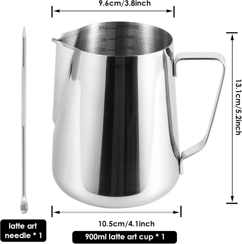 TMWEFUSC 900ml Stainless Steel Milk Frothing Pitcher with Measurement Marks, 32oz Steaming Pitcher for Coffee, Cappuccino, Latte Art Milk Jug Cup for Home & Professional Use (1) - Image 2